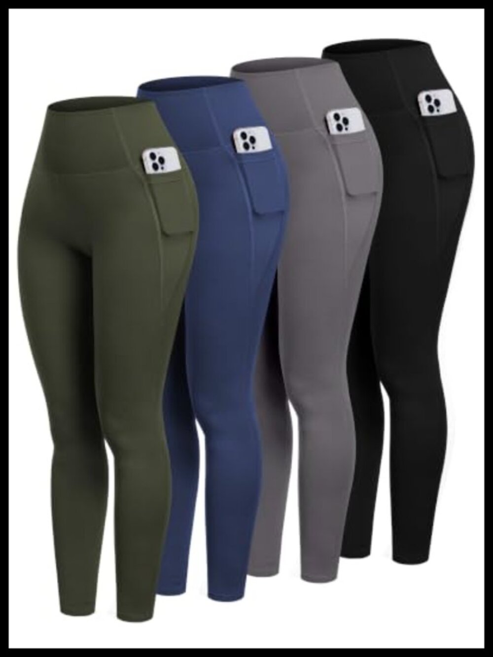 Leggings with Pockets for Women 4 Pack High Waisted Tummy Control Yoga Pants
